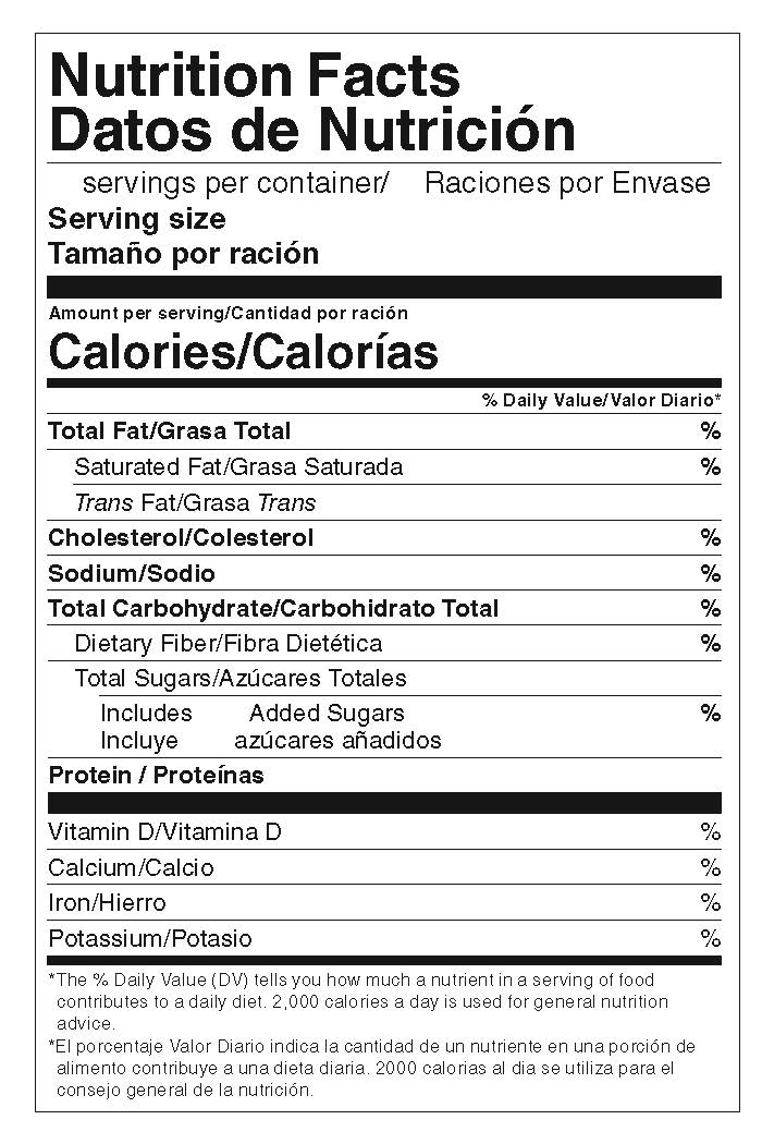 United States Nutrition Facts Label - Standard Vertical - Bilingual English/Spanish