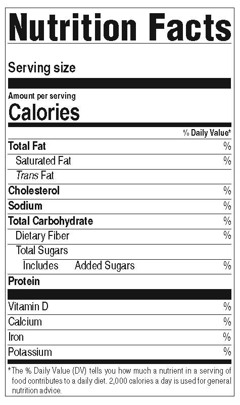 United States Nutrition Facts Label - Standard Vertical Side by Side, blank “Servings per container” line