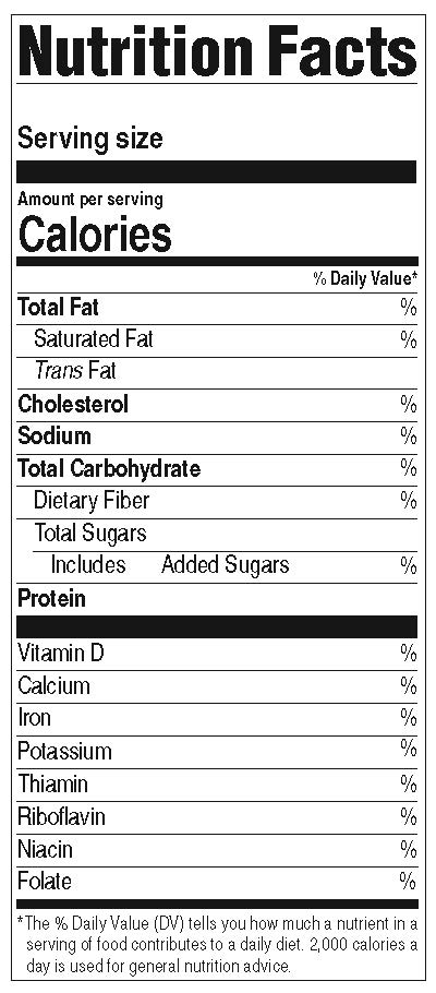United States Nutrition Facts Label - Standard Vertical Side by Side, blank “Servings per container” line