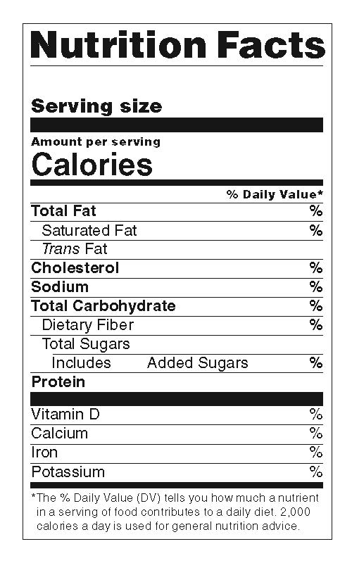 United States Standard Vertical - Nutrition Facts Label with Blank Servings Per Container